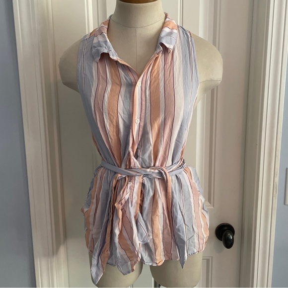 Free People Small ‘MacKenzie Top’ Stripe Sleeveless Wrap BOHO Beach Casual - Picture 2 of 9